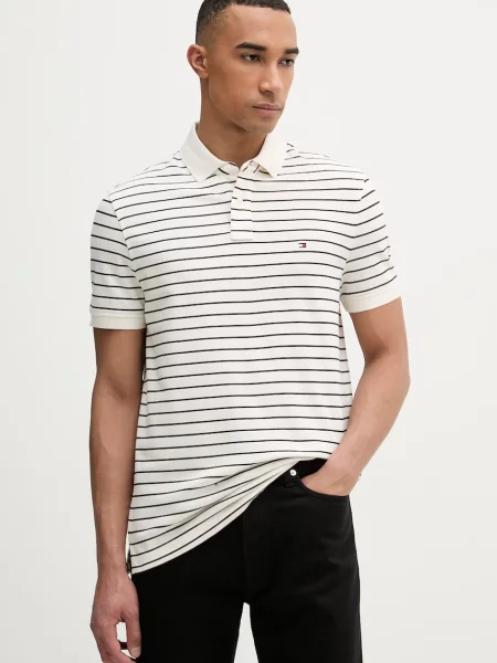 Tommy Hilfiger polo tričko pánske s elastanom béžová