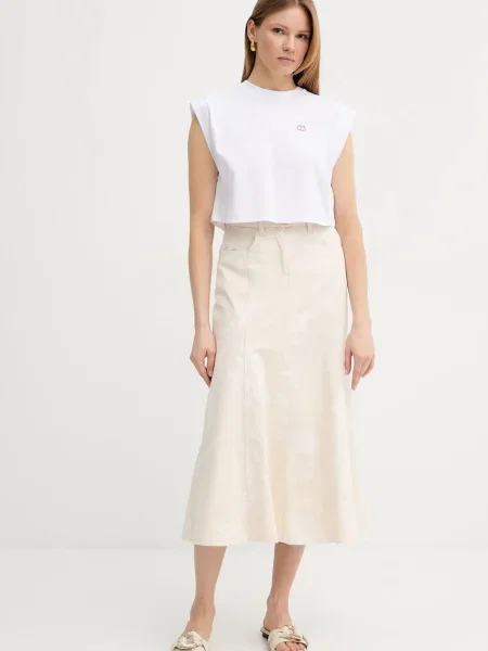 Twinset spódnica midi rozkloszowana beżowy