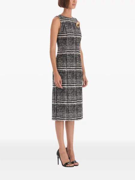 Rochie midi Oscar De La Renta în carouri din tweed negru