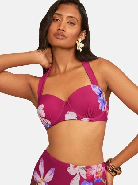 Love & roses Sutien costum de baie albastru violet / mov deschis / roz închis alb