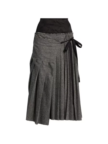 Fustă Erdem cu broderie cu model herringbone gri