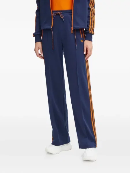 Pantaloni palazzo Adidas cu dungi plisat cu imagine albastru