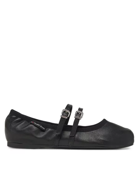 Tommy Jeans baleriny skórzane BALLERINA czarny