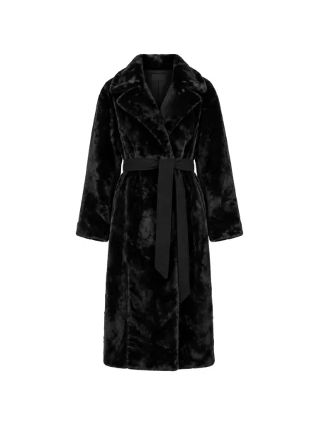 Cu centură palton de blană Kaos cu blană negru