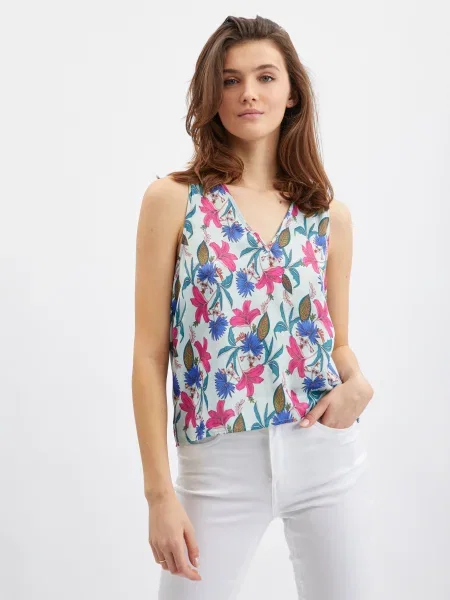 Top Orsay cu model floral albastru