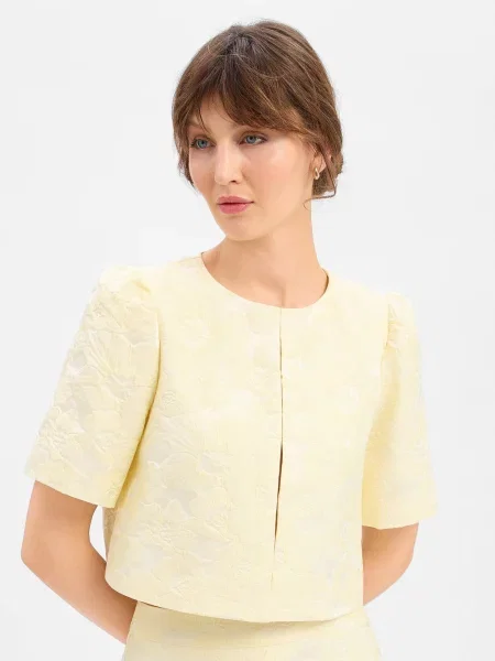 Marie Lund Bolerko Kobiety wypukły wzór tkaniny 34 żółty