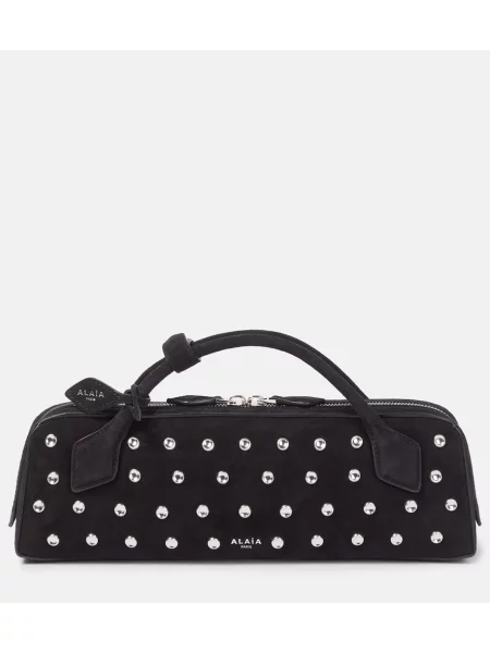 Usnjena torba Alaia z žeblji črna