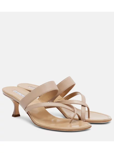 Chiloți tanga Manolo Blahnik din piele bej