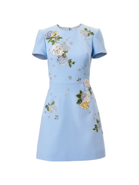 Rochie mini Carolina Herrera cu funde cu model floral albastru