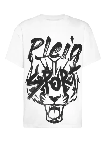 Tricou Plein Sport cu imagine cu decolteu rotund cu dungi de tigru alb