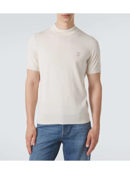 Pulover Brunello Cucinelli cu autograf alb
