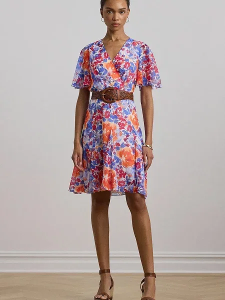 Haljina Lauren Ralph Lauren mini širi se prema dolje bijela