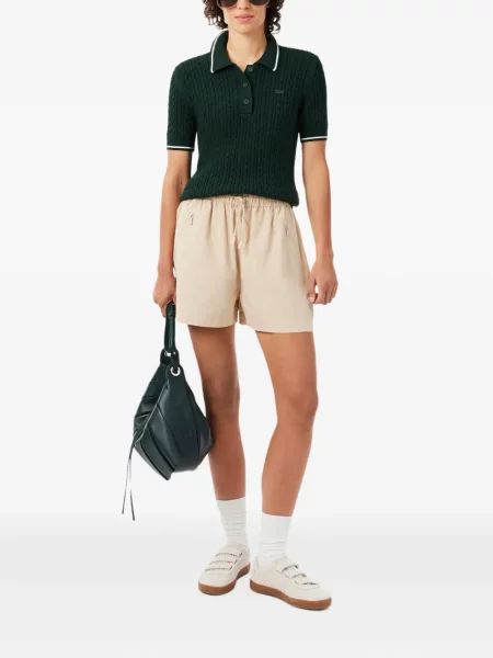 Gulerat tricou polo Lacoste cu dungi tricotate verde