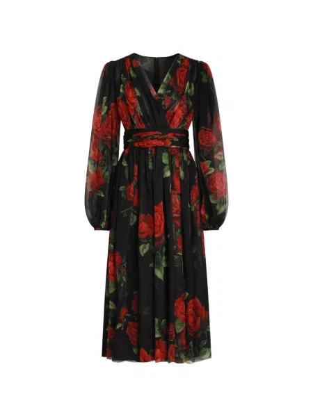 Rochie midi Dolce & Gabbana din șifon cu imagine negru