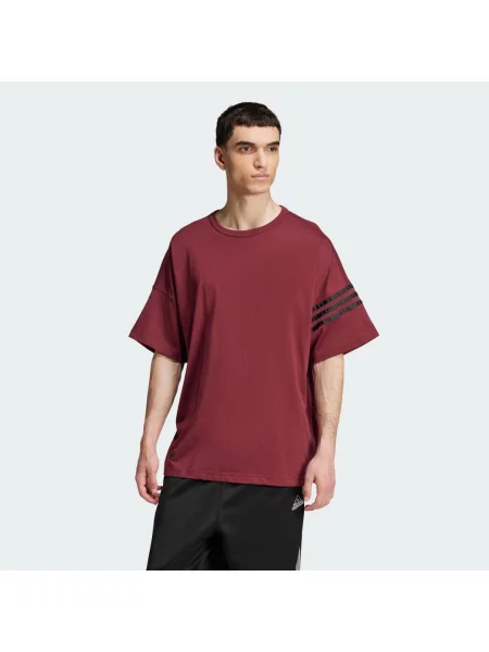 T-shirt z prążkowanym okrągłym dekoltem Adidas czerwona