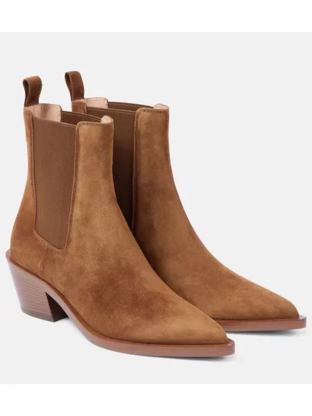 Botine Gianvito Rossi din piele de căprioară cowboy bej