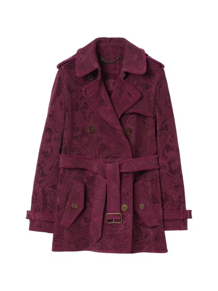 Scurt trenci Burberry din piele de căprioară cu model paisley violet