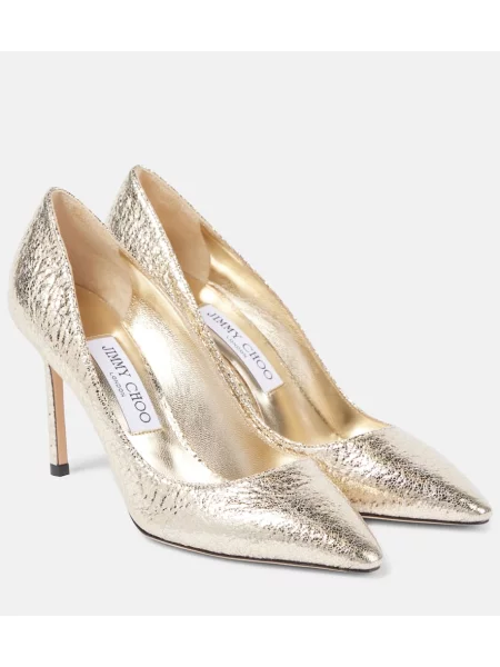 Pantofi cu toc Jimmy Choo din piele auriu