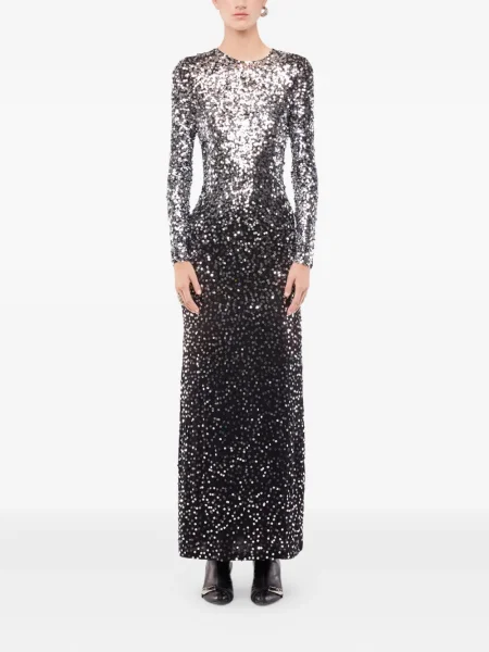 Rochie maxi Rabanne cu paiete lungă de costum argintiu