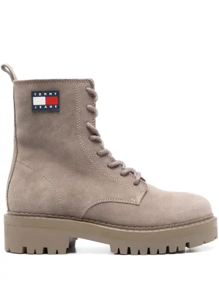 Botine Tommy Jeans cu șireturi din piele de căprioară maro