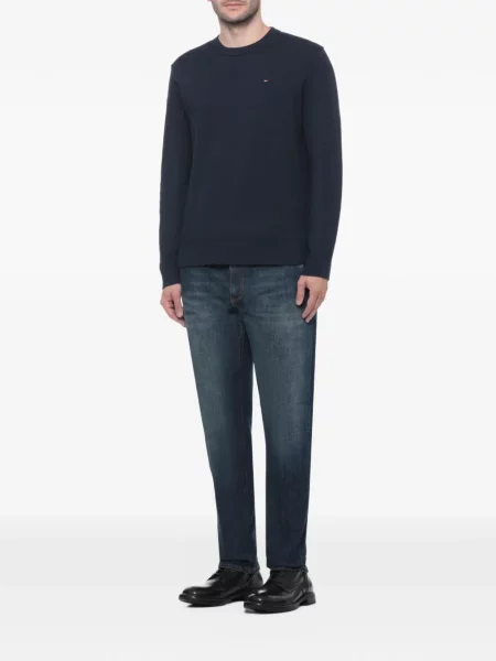 Pulover Tommy Hilfiger cu broderie cu decolteu rotund albastru