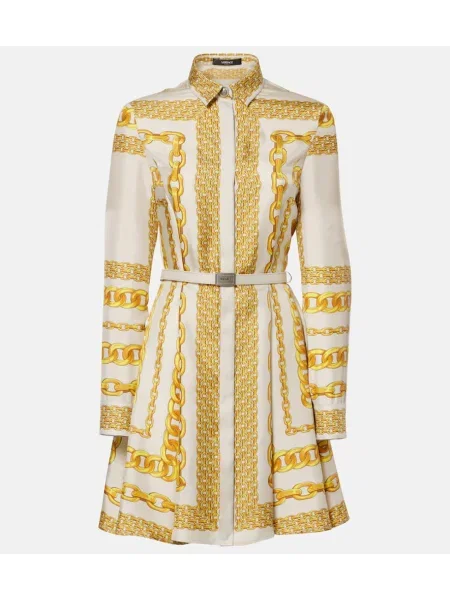 Jedwabna sukienka koszulowa Versace garniturowa biała