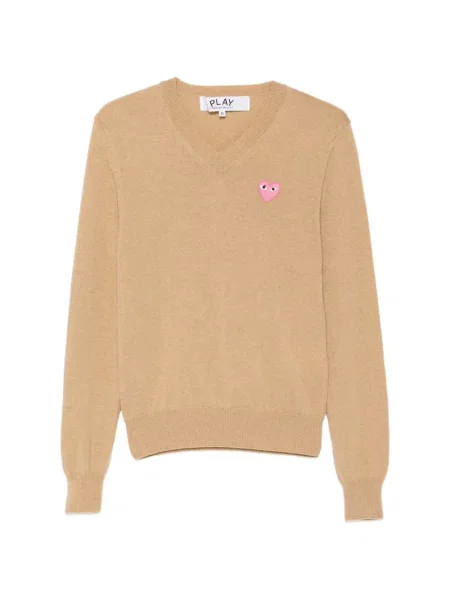 Pulover Comme Des Garcons Play cu decolteu în V cu motiv cu inimi