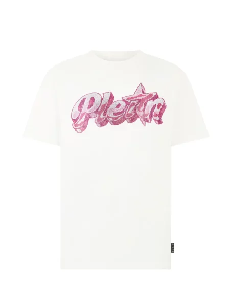 Tricou Philipp Plein cu decolteu rotund cu strasuri alb