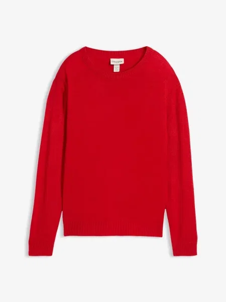 Sweter dzianinowy z okrągłym dekoltem czerwony