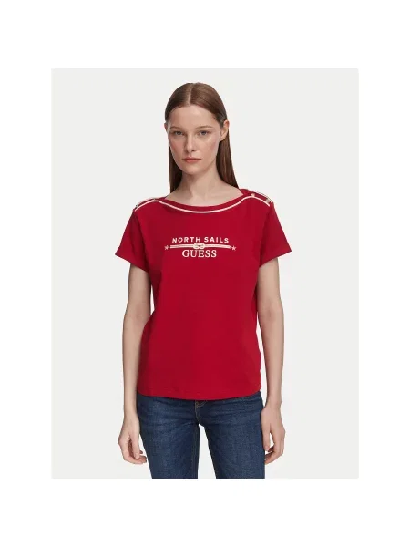 Guess T-Shirt Σκούρο Regular Fit κόκκινο