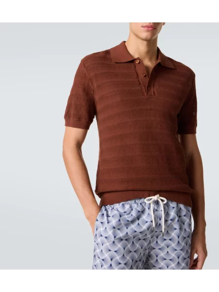 Pletena polo majica Frescobol Carioca rjava