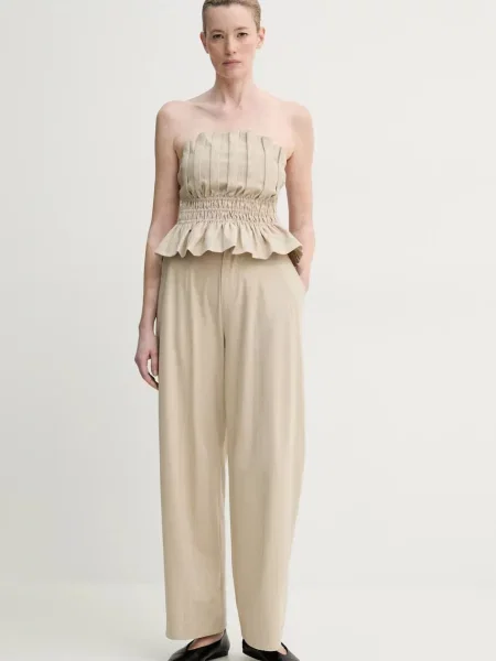 Штани ISABELLE BLANCHE широкі висока посадка бежевий