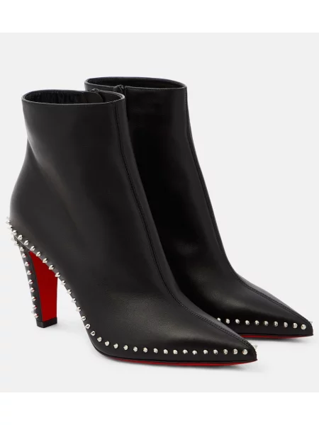 Cizme scurte Christian Louboutin din piele cu tepi negru