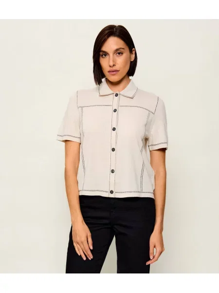 Tricou polo Marc Cain de lână bej