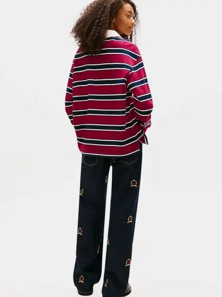 Лонгслив Tommy Jeans в полоску бордовый