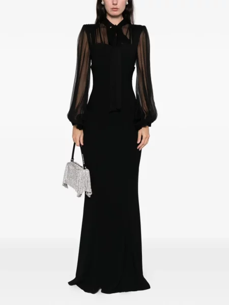Rochie maxi Silk Love & Lace de mătase lungă de costum negru