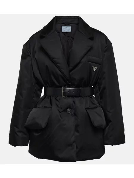 Nylonowa kurtka Prada z paskiem czarna | Shopsy