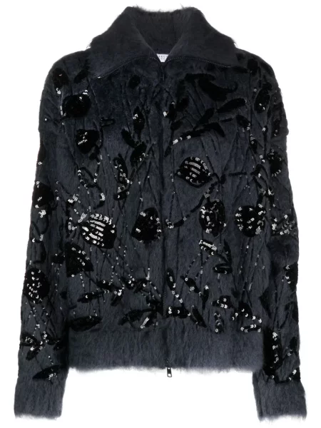 Cardigan Brunello Cucinelli cu paiete cu model floral albastru