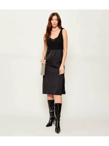 Pinko Rochie 2 în 1 cu adaos de lână negru