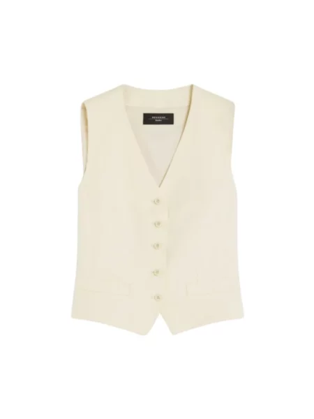 Lniany top Weekend Max Mara z dekoltem w serek casual biały