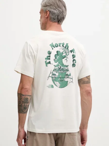 T-shirt o kroju relaxed fit z nadrukiem z logo The North Face beżowa