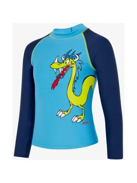 Niebiesko-żółta koszulka pływacka dla dzieci Zoggs Zip Dragons z długim rękawem 26 niebieska