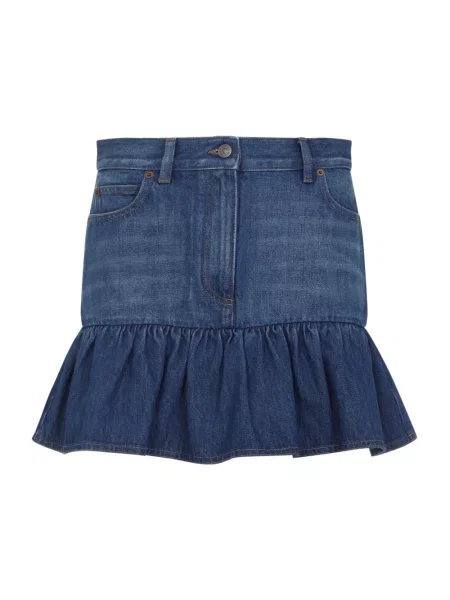 Lniana mała spódnica mini Valentino elegancka niebieska