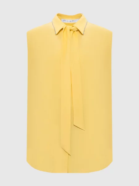 Топ із шовку з намистинами Christian Dior жовтий