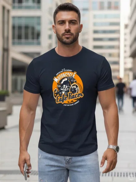 T-shirt z nadrukiem motocyklowym Dstreet granatowy