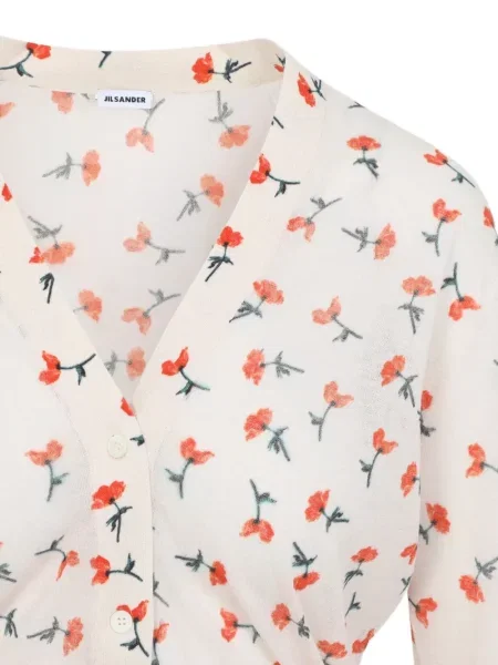 Gulerat pulover Jil Sander cu model floral alb
