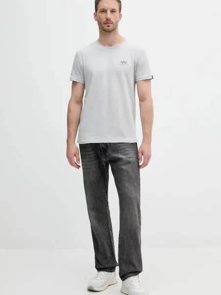 Pánske tričko Alpha Industries Basic Small Logo pastel grey sivá
