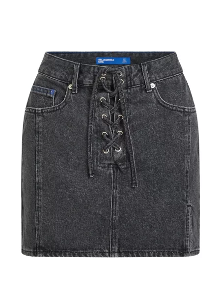 Fustă din denim Karl Lagerfeld Jeans cu șireturi din dantelă mini gri