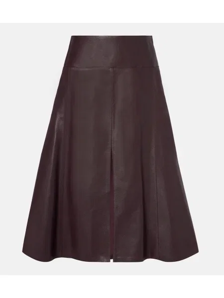 Spódnica skórzana Alaïa z niską talią do kolan bordowa
