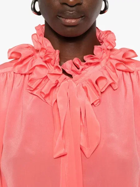 Top Styland de mătase cu volane roz